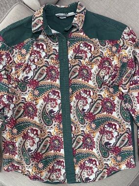 Rockies Paisley Button-Down Shirt in Forest Green, Burgundy, Yellow